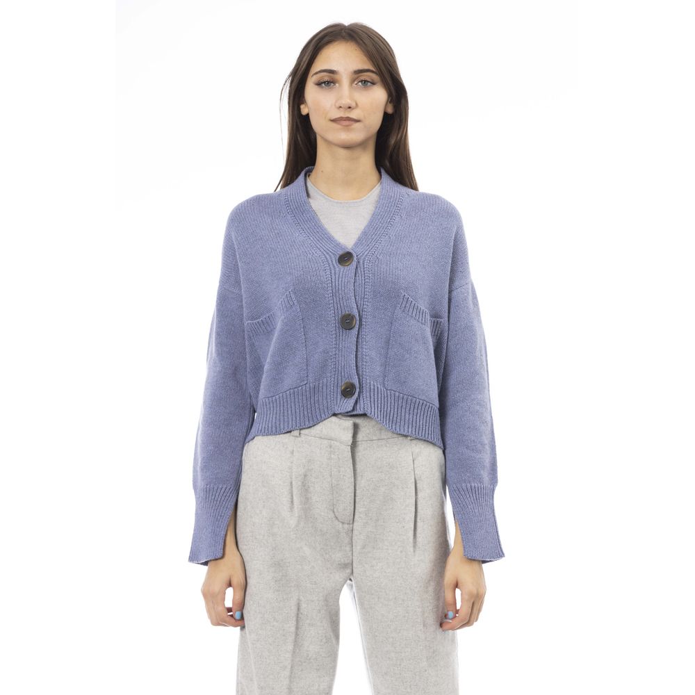 Alpha Studio Hellblaue Strickjacke aus Merinowolle für Frauen